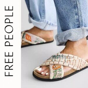 Free People Wildflowers Crossband Sandals Embroidered Sz 38 EUC OBX Sz 8